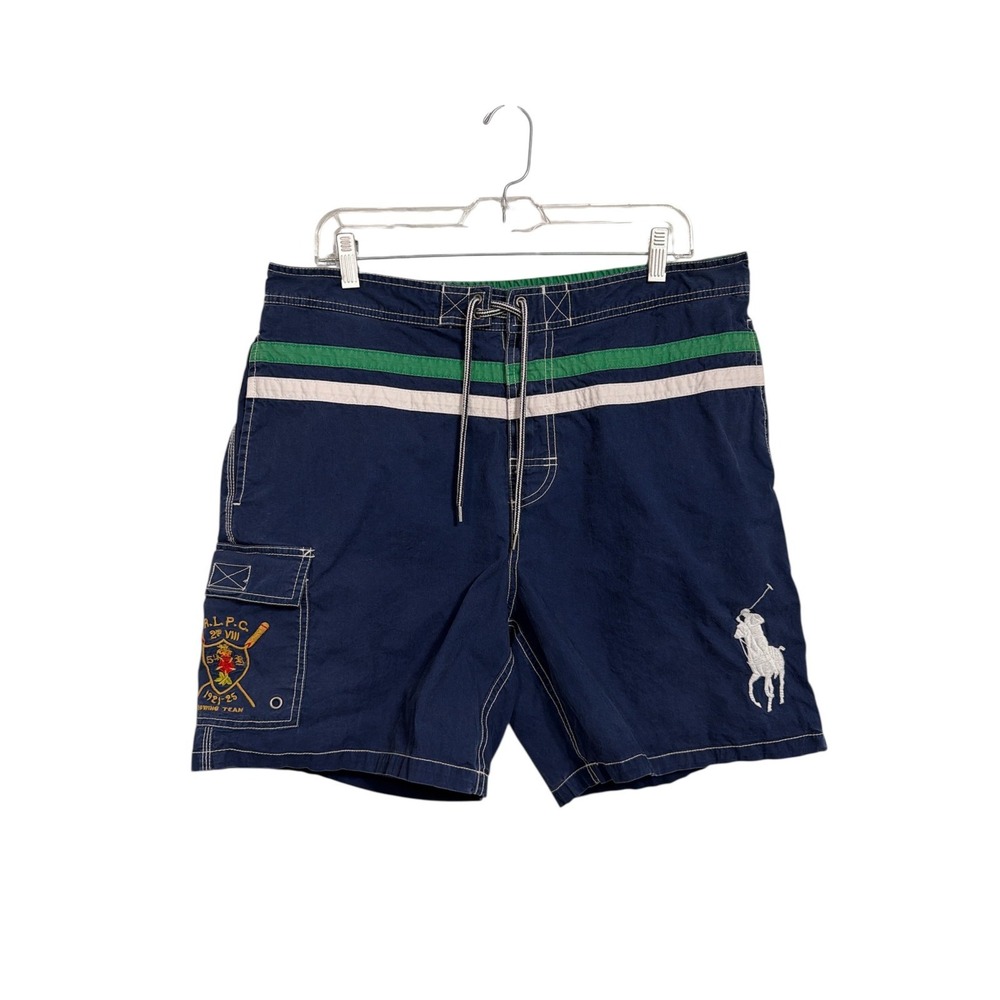 Polo Ralph‎ Lauren Swim Trunks Mens Large Navy Blue Excellent Rowing Team Patch